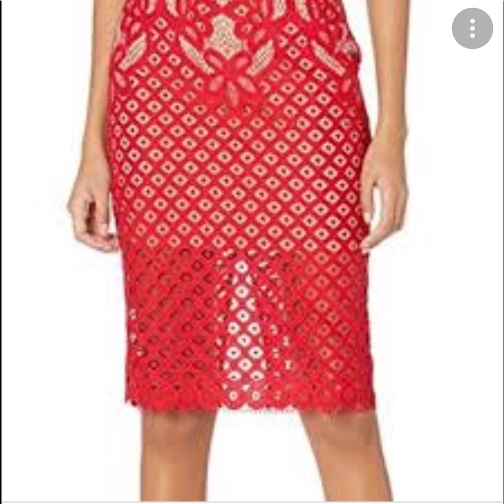 NWT BARDOT Mila Red Lace Overlay MIDI Skirt 8